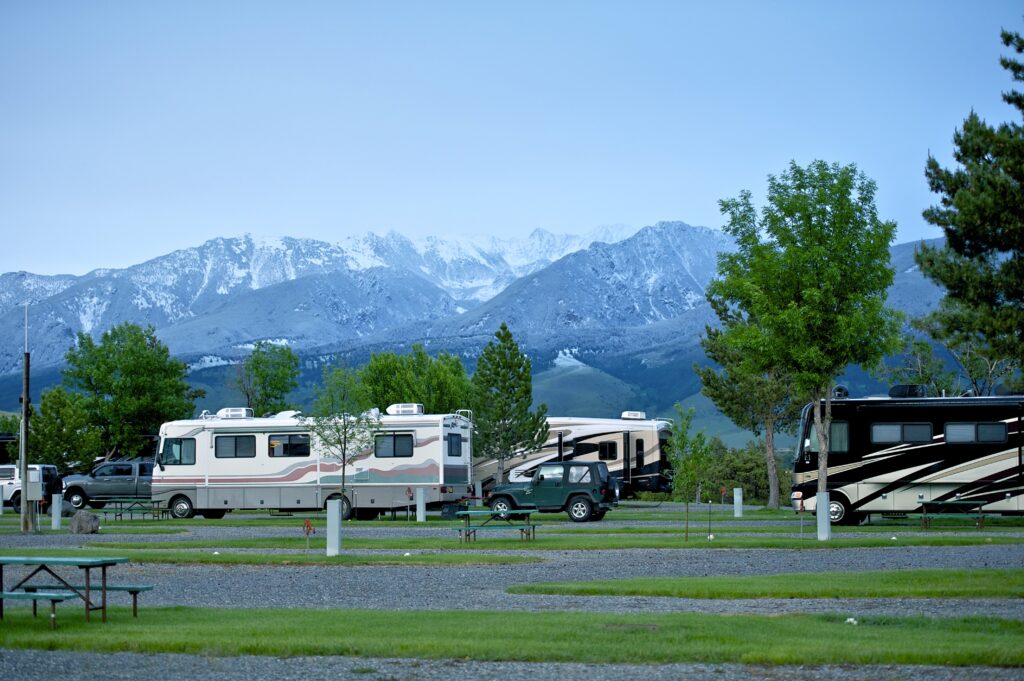 RV park mountains in background